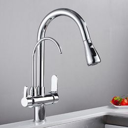 Vidric Deck Mounted Black Kitchen Faucets Pull Out Hot Cold Water Filter Tap for Kitchen Three Ways Sink Mixer Kitchen Faucet EL