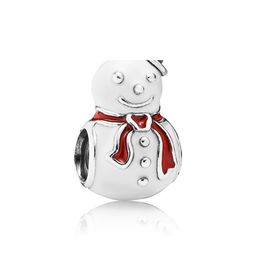 NEW 100% 925 Sterling Silver 1:1 Authentic 791406ENMX Happy Snowman Charm White & Red Enamel Bracelet Original Women Jewellery