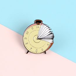 Hot selling creative cute cartoon book alarm clock pin badge brooch