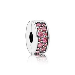 NEW 100% 925 Sterling Silver 1:1 Genuine Gem 791817HCZ HONEYSUCKLE PINK SHINING ELEGANCE SPACER CLIP Fit DIY Bracelet Original Gift