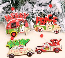 -2021 Décorations de joyeux noël arbre de Noël Ornement de la suspension en bois décoration de voiture de couleur en bois pour cadeaux de pendentif maison Navidad