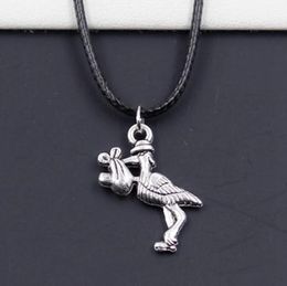 Fashion Tibetan Silver Pendant Baby Bird Necklace Choker Charm Black Leather Cord Factory Price Handmade jewelry wholesale