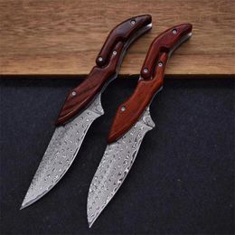 New Damascus Mechanical Folding Knife VG10 Damascus Steel Drop Point Blade Rosewood Handle EDC Pocket Knives