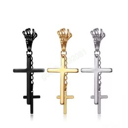 Hand Cross dangel Earrings Stainless Steel Black Gold Chain Cross Earrings for Women Men Hip Hop Fashion Jewelry
