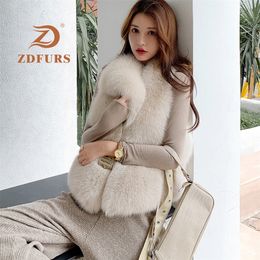 ZDFURS*New Arrival Natural Fur Waistcoat Plus Size Contrast Colour Fashion Irregular Full Pelt Fox Fur Vest Woman 201212