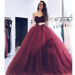 2021 New Sexy Sweetheart Beading Wine Red Ball Gown Quinceanera Dresses Lace-Up Sweet 16 Dress Debutante Prom Party Dress Custom Made 030