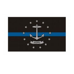 Rhode island State Flag Thin Blue Line Flag 3x5 FT Police Banner 90x150cm Festival Gift 100D Polyester Indoor Outdoor Printed Flag