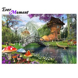 Ever Moment Diamond Painting Handmade Shoe House Landscape Bridge Full Square 5D DIY Diamond Embroidery Mosaic Decor ASF1082 201112