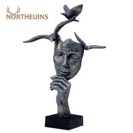 NORTHEUINS Resin Retro Mask Miniature Figurines for Home Thinker Statues Head Sculpture Interior Decoration Christmas Desk Decor 201203