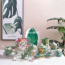 Good quality Bone China tableware set rainforest Series plates bowls cups and saucers DIY dinnerware