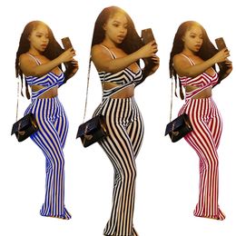 Jumpsuits Spot 2021 European and American fashion sexy women's striped cutout jumpsuit nightclub flared pants