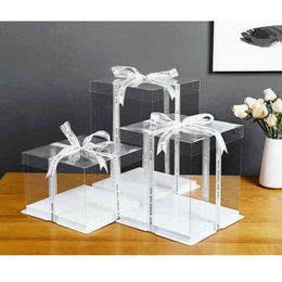 5pcs 8 Inch Transparent Birthday Cake Boxes And Packaging Box Plastic Cake Box Organiser Cake Case For Home Dessert Shop Gift H1231