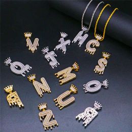 Pendant Necklaces Hip Hop Pandent Necklace Initial Letters Name Crown Iced Out Chain For Man Gold Women Punk Jewellery