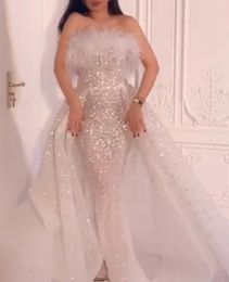 Black Girl Mermaid Prom Dresses Silver Sequins Off-the-shoulder 2022 Long Sleeves Sweep Train Reflective Formal Cheap Evening Gowns