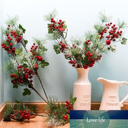 Artificial Pine Branch Red Fruit Artificial Berry for Christmas Decoration Fake Flower Home Party Decor Flower Arrangement