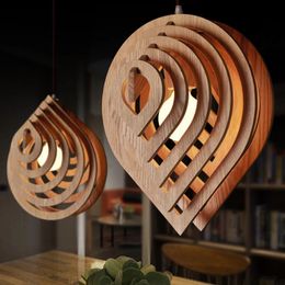 Modern Wood Pendant Lights E27 Nordic Wooden Water Drop Pendant Lamp Loft Pendant Lights Dining Room Home Lighting Decor