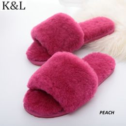Top Selling Real Fur Slippers Slides Women Sheepskin wool Holiday Fluffy Sheep Fur Sandals Shoes Y201026