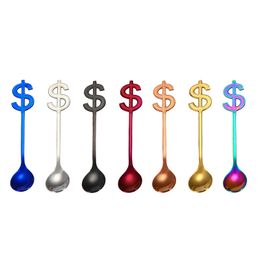 Colourful Dollar Spoons Food Grade 304 Stainless Steel Tea Coffee Spoon Ice Cream Drinking Tools WB2881