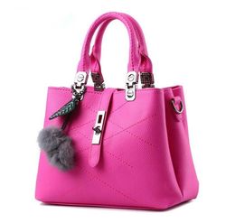 HBP Embroidery Messenger Bags Women Leather Handbags Sac a Main Ladies hair ball Hand Bag lady Tote Fuchsia