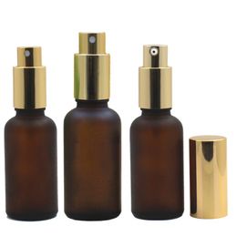 Matte Brown Frost Glass Bottle Gold Spray Lotion Pump Cosmetic Packaging Perfume Container Empty Refillable Essential Oil Vials 5ml 10ml 20ml 30ml 50ml 100ml