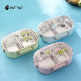WORTHBUY Carton For Kids Japanese 304 Stainless Steel Leak-Proof Children Bento Lunch Food Container Box T200710