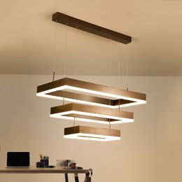 Modern Brown Square Pendant Light Rectangle 3 Lights LED Pendant Lamp Industrial Hanging Light for For Living Room Dining room