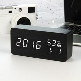 Wooden Alarm Clock LED Despertador Temperature Humidity Electronic Desktop Clock Digital Table Clocks Night Light Voice Control 201118