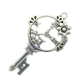 30pcs / lot clock key antique silver charms pendants for Jewellery Making DIY Necklace Bracelet Earrings Retro Style 60*34mm DH0793