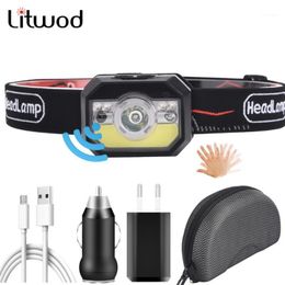 XP-G Q5 Sensor Headlamp Head Lamp Headlight Waterproof Led Running Lights Red COB Bulb Built In Usb Rechargeable Battery Litwod Headlamps