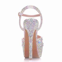 NXY Lady Sandals Zapatos De Tac￳n Superalto Con Diamantes Para Mujer, Tacones 14cm, Plataforma Abierta, Pulsera 4cm, Stilettos Coloridos 0126