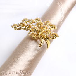 6pcs/lot Pearl pine tree napkin buckle zinc alloy napkin ring western table decoration gold pearl napkin ring 201124