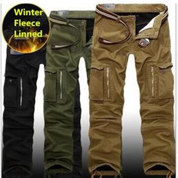 Pantaloni cargo da uomo invernali più in pile spesso caldo doppio strato molte tasche pantaloni tattici larghi militari casual maschili 201221