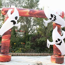 Outdoor Halloween Inflatable Ghost Door 4m/5m Height Giant Arch With White Spirits For Entrance Decoration