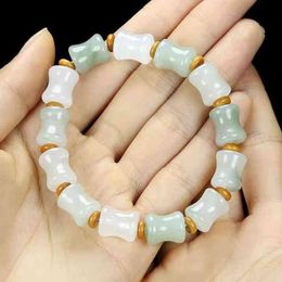 real jade bracelet mens UK - Natural Jade Bamboo Bracelet Men Women Jewelry Accessories Real Chinese Xinjiang Jades Stone Beads Elastic Beaded Bracelets
