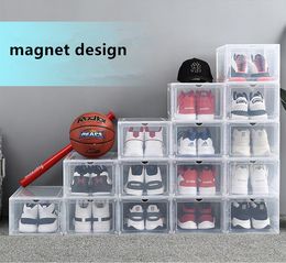 Magnet Design Transparent Plastic Shoe Box AJ Sneakers Dustproof Shoe Storage Box Flip Shoe Boxes Stackable Organiser Box 2 Colours