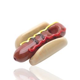 Latest Pyrex Thick Glass Hot Dog Shape Philtre Pipes Handpipes Handmade Portable Innovative Design Dry Herb Tobacco Oil Rigs Cigarette Holder Tube DHL Free