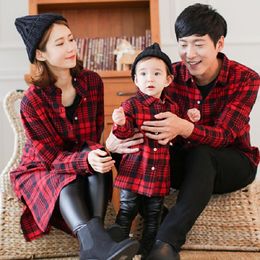 Mother Daughter Baby Clothes Family Matching Outfits Father Son T Shirt Plaid Shirt Female Mum Mama and Daughter Girl Dress Red LJ201111