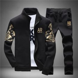 Men Tracksuit Outerwear Hoodie Set 2 Pieces Autumn Sporting Track Suit Male Fitness Stand Collar Sweatshirts Jacket + Pants Sets 201130