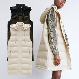 New Winter Women Vest ZA Coats Zipper Long Soft Down Cotton Jacket Parkas Female Warm Big Pocket Outwear 201120