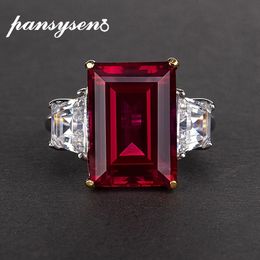 PANSYSEN 100% 925 Silver Jewellery Natural Ruby Gemstone Jewellery Rings Women's Fashion Finger Ring Party Engagement Gift Size 4-12 Y200321