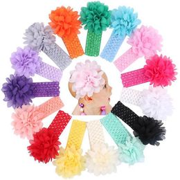 Baby Girls Headband Chiffon Flower Infant Headband Elastic Wide Turbans Hair Band Floral Newborn Headwear Hair Accessories 15 Colors