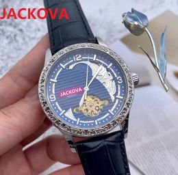 Mechanical automatic drill flowers ring watch 42mm top quality genuine leather men moon wristwatch classic fashion luxury timepiece Wristwatches reloj de lujo