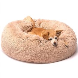 Round Dog Cat Winter Warm Sleeping Bed Super Soft Long Plush Kennel Cushion Mat Portable Pet Supplies 201223