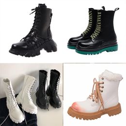 Schwarz-weißes Leder, modische Martin-Stiefel für Damen, knöchellange Motorradstiefel, erhöhen samtdicke, wasserdichte, rutschfeste, warme Winterstiefel