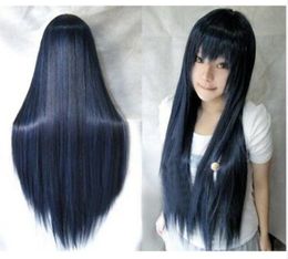 Wig Hair Long Synthetic 39 3/8in Synthetic Long Black blue Straight Cosplay Wig