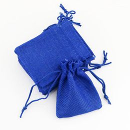 Gift Wrap 100pcs 7x9cm Royal Blue Jute Bags Handmade Cotton Drawstring Burlap Wedding Party Christmas Packaging Bag Pouches1