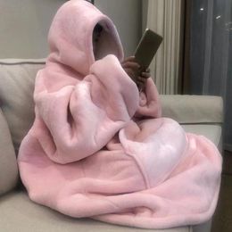 Winter Thick Blanket Sweatshirt Unisex Giant Pocket Ultra Plush Flannel Hooded Blankets for Beds Travel Home