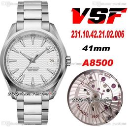 VSF Aqua Terra 150M 41.5mm CAL A8500 Automatic Mens Watch White Textured Dial Silver Markers Stainless Steel Bracelet 231.10.42.21.02.006 Super Edition Watches Puretime