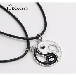 Unique Design Splice Gossip Tai Chi Yin Yang Necklaces For Women Leather Rope Pendant Black White Friendship Couple Christmas Valentine L5F