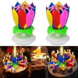 /Set Fashion Amazing Romantic Musical Lotus Rotating Happy Birthday wedding Candle Magical Sparklers for Party Gift LJ201018